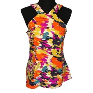 Ellie Kai Art To Wear Halter Tank Top Sz M Stretch Abstract Multicolor Summer